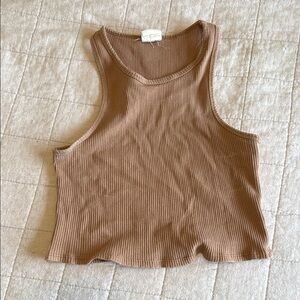 By Together Tan Ribbed Crop Tank Top
